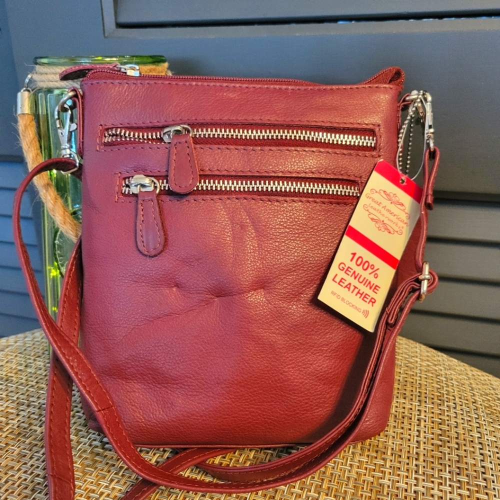 Leather New/ Old Stock Burgundy Crossbody Bag with Soft Pebbled and Casual Shape